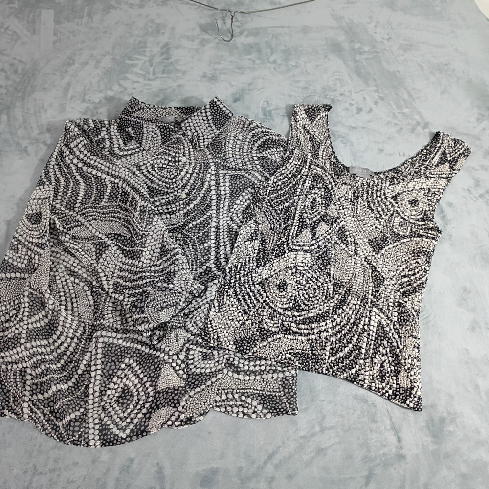 Investments Womens 2 Piece Set Blouse and Tank Black White Dot Print Size L